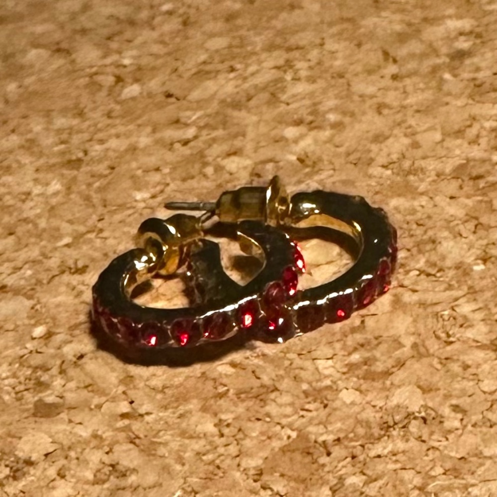 Sparkling Red Small Gold Hoop Earrings